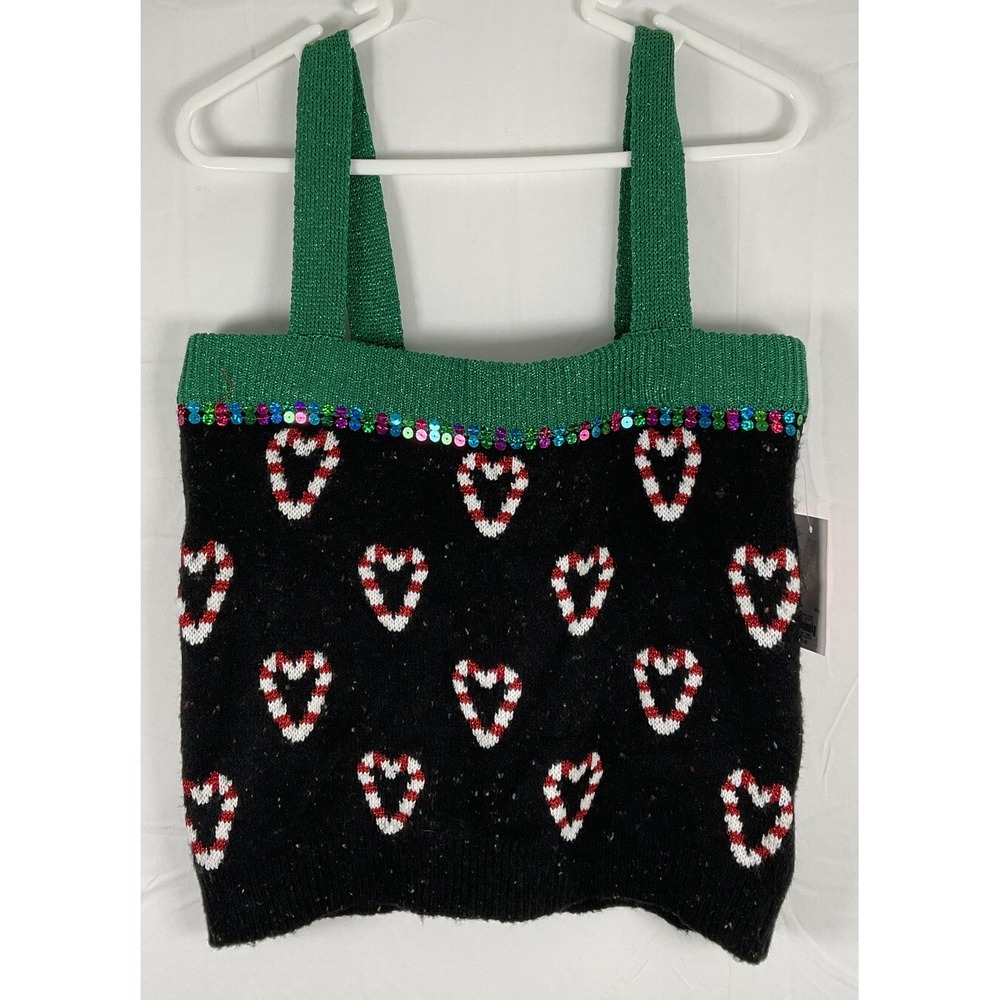 NWT Women's Celebrate Together Christmas Knitted Tank Top Sequins Candy Canes‎ M